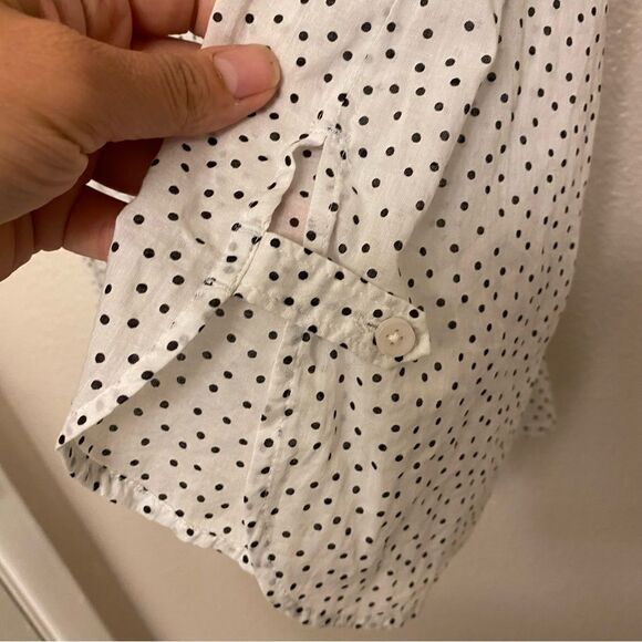 LOFT white semi sheer micro polka dot blouse preppy coastal summer top -M - Picture 4 of 11